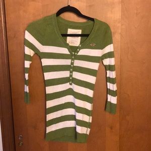Hollister Green & White striped sweater